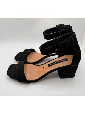 French Connection Texas Block Heel Sandals Women Size 7M Black Open Toe Shoe